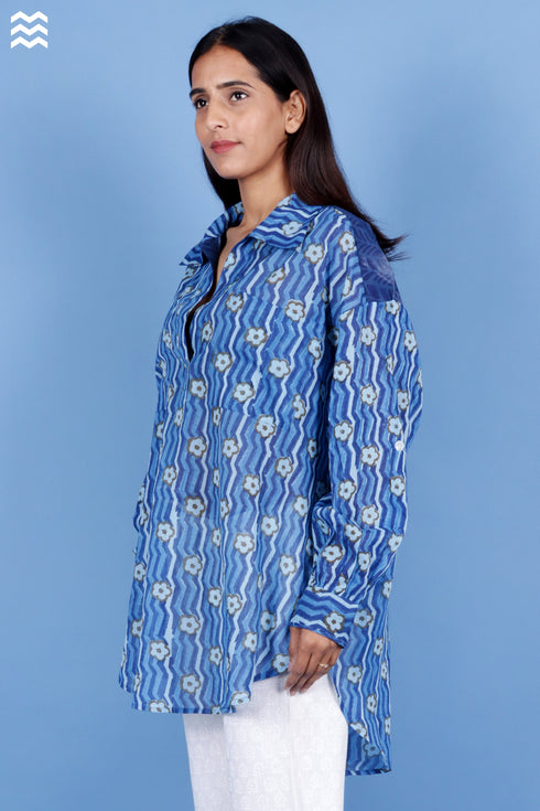 Mulmul Cotton Blue Beach Shirt Top