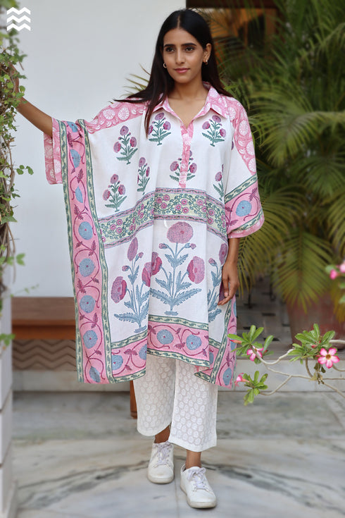100% Mul Mul Cotton Caftan in Block Print