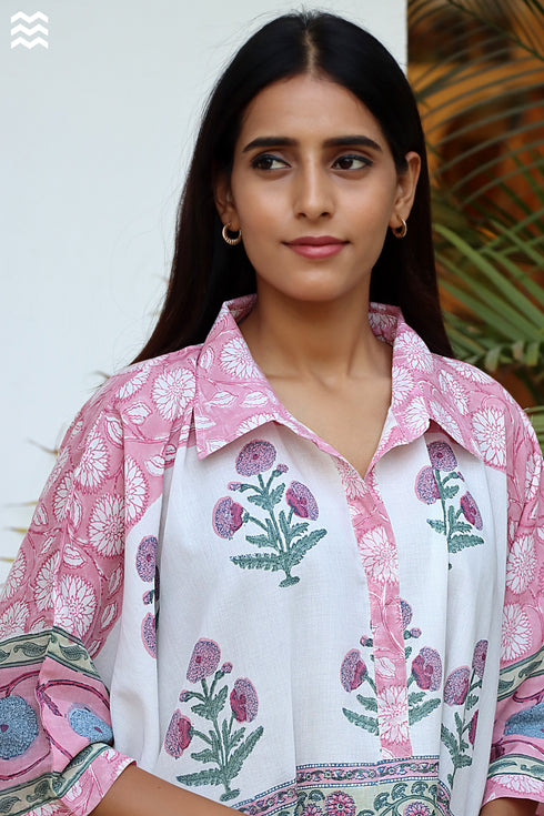100% Mul Mul Cotton Caftan in Block Print