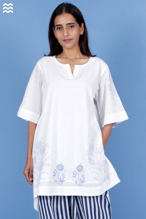 Slub Cotton Top In Floral Block Print