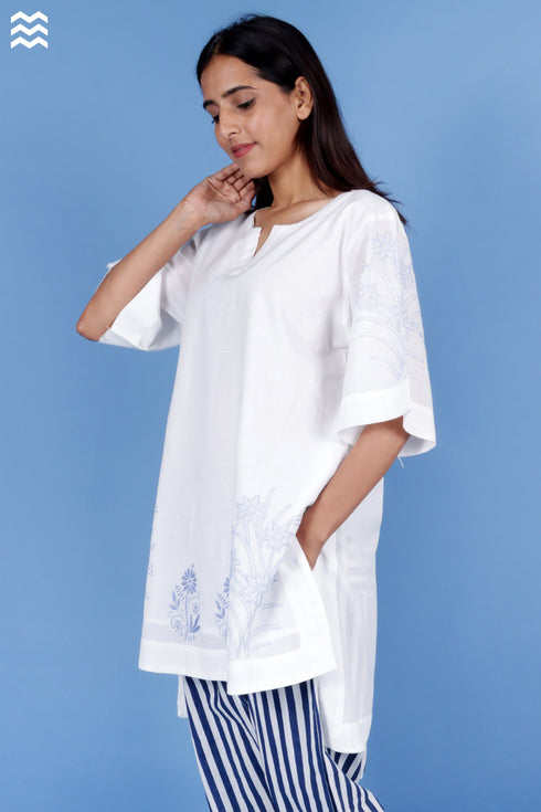Slub Cotton Top In Floral Block Print
