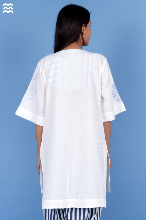 Slub Cotton Top In Floral Block Print