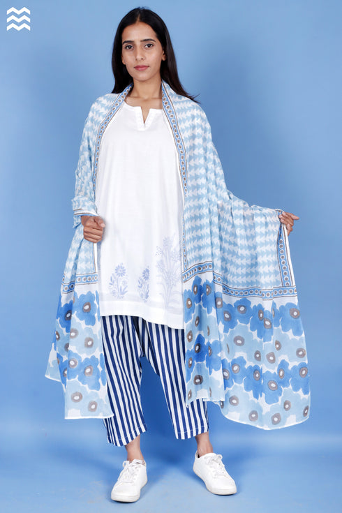 Slub Cotton Top In Floral Block Print