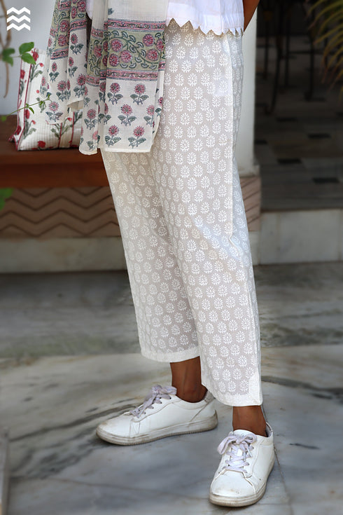 100% Cambric Cotton Rose Pant in Block Print