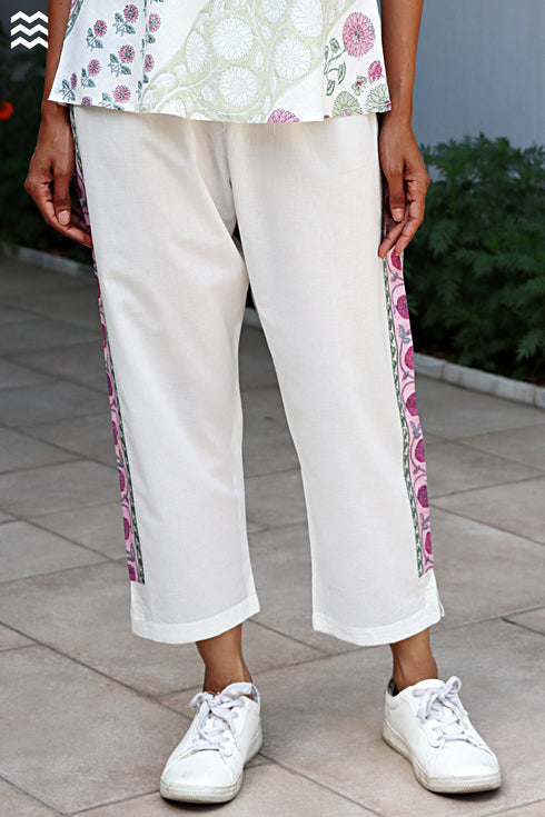 Cambric Cotton Rose Pant In Block Print