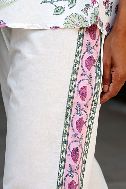 Cambric Cotton Rose Pant In Block Print