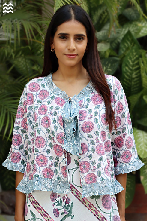 100% Mul Mul Cotton Off White Floral Overlay