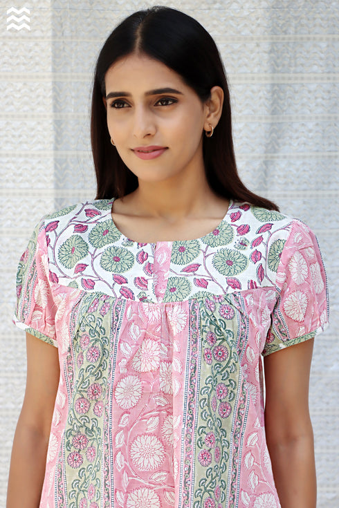 100% Cotton Slub Cotton Top in Hand Block Print