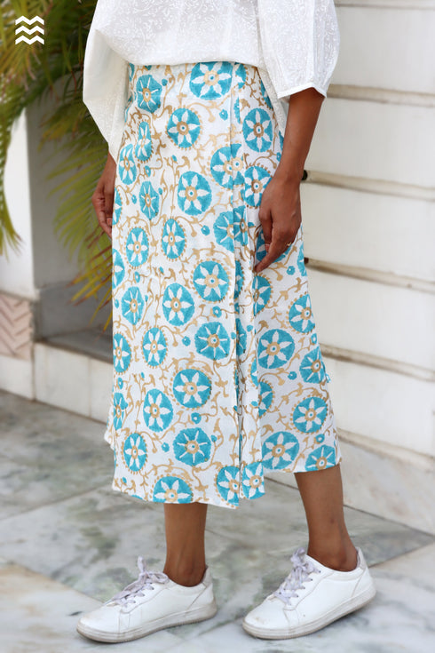 Lyoecel Wrap Skirt in Floral Block Print