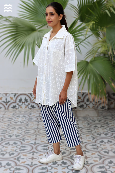 Cotton Slub Off White Beach Shirt