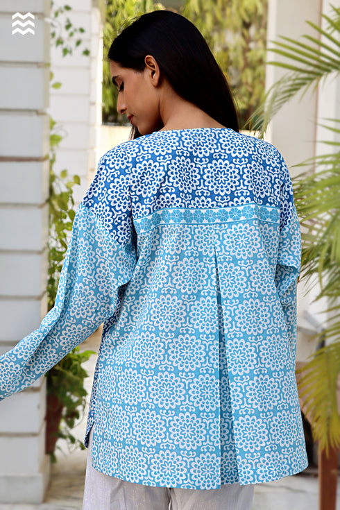 Cambric Cotton Pleat Top in Floral Print