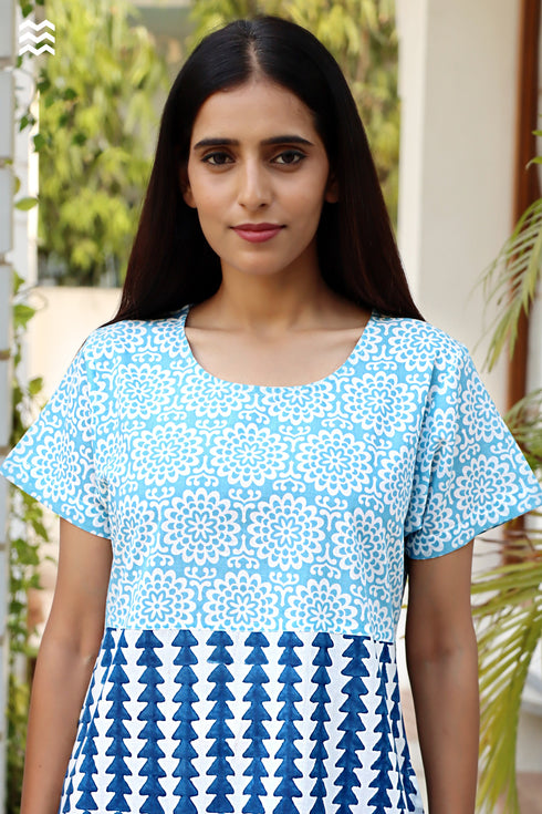 Cambric Cotton Long Taylor Dress in Mixed Prints