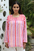 MulMul Cotton White & Red Pleat Top in Geometric Block Print
