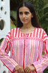 MulMul Cotton White & Red Pleat Top in Geometric Block Print