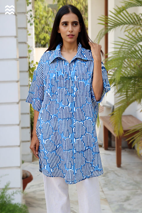 Mul Mul Cotton Beach Dress in Block Print
