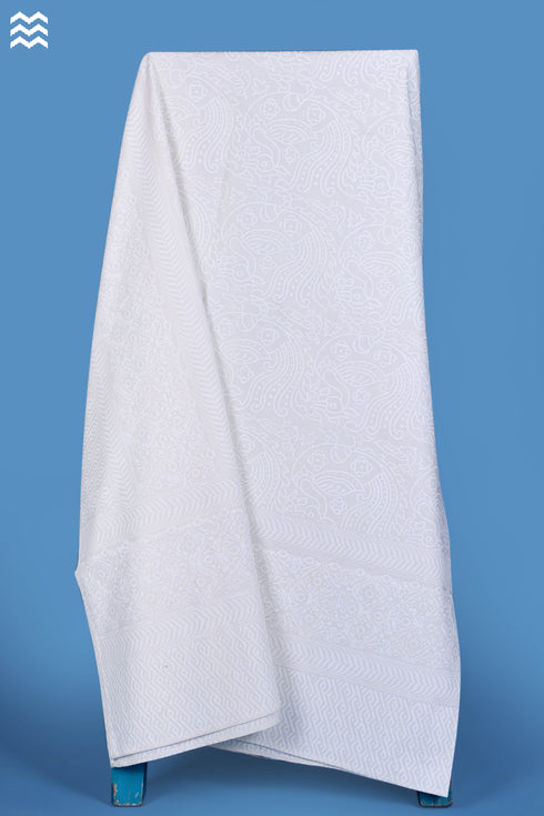 20s Cotton Bed Cover In Ivory White Block Print