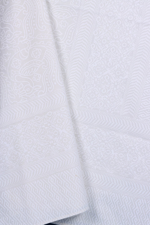 20s Cotton KING SIZE Bed Cover In Ivory White Block Print