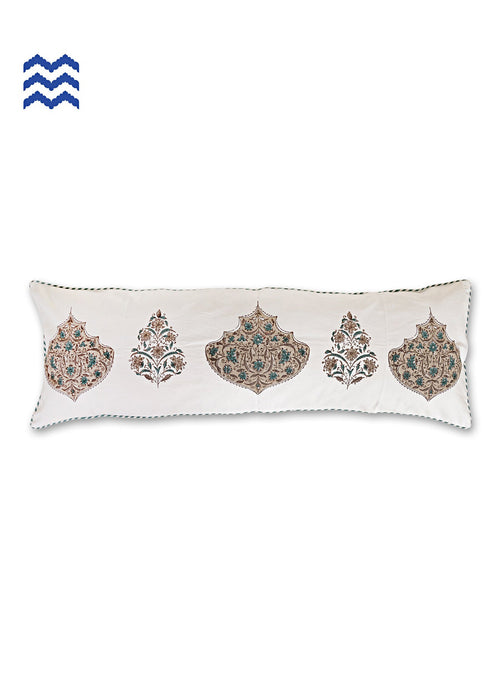 20s Cotton Lumbar Cushion Cover in Floral Block Print