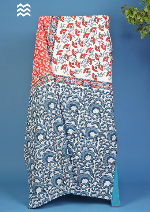 20s Cotton Bed Cover in Floral Block Print