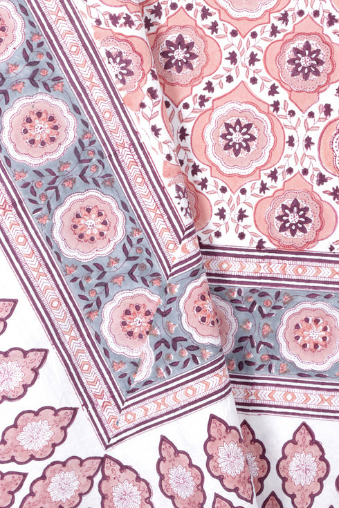 20s Cotton Bed Cover In Floral Block Print