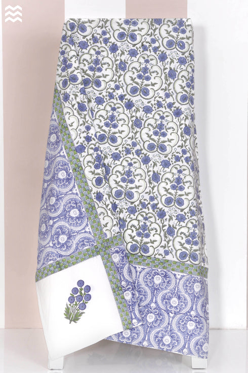 20s Cotton Bed Cover in Floral Block Print