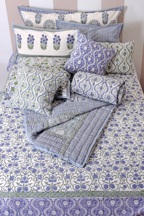 20s Cotton Bed Cover in Floral Block Print