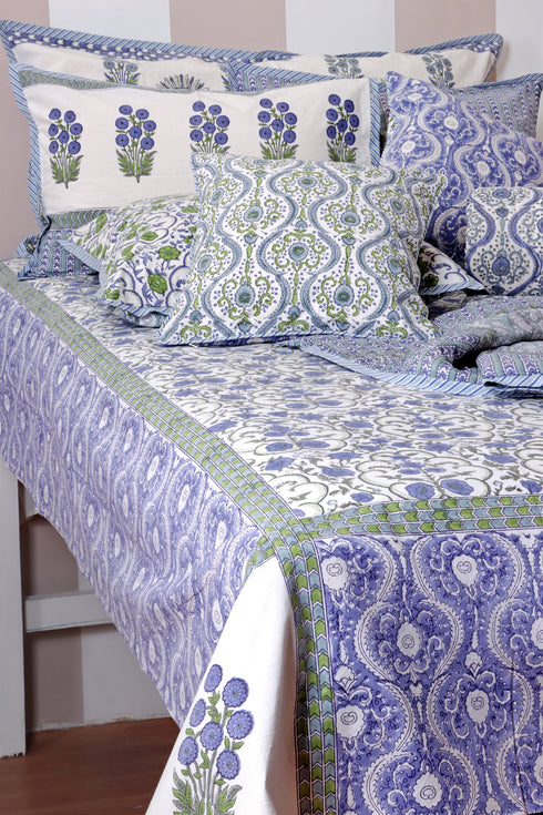 20s Cotton Bed Cover in Floral Block Print