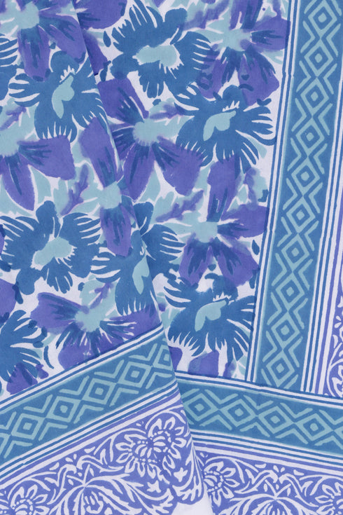 20s Cotton Bed Cover In Floral BlockPrint