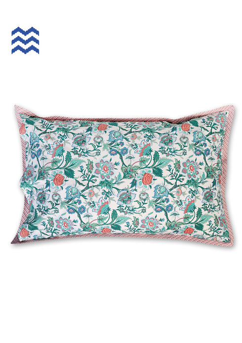 40s Cotton Pillow Cover in Floral Block Print