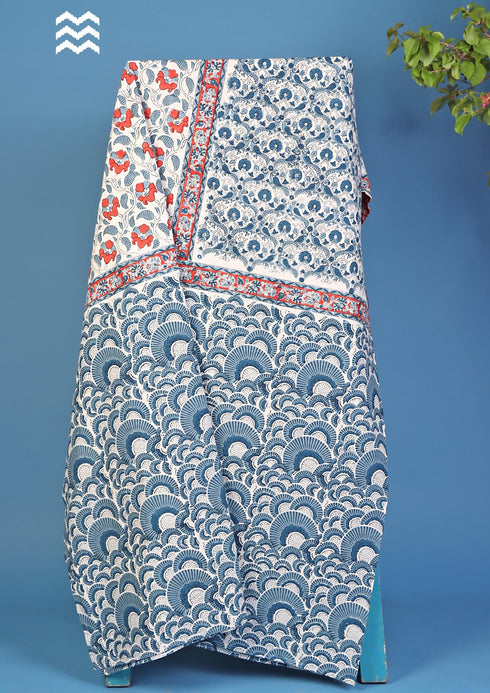 20s Cotton KING SIZE Bed Cover in Floral Block Print