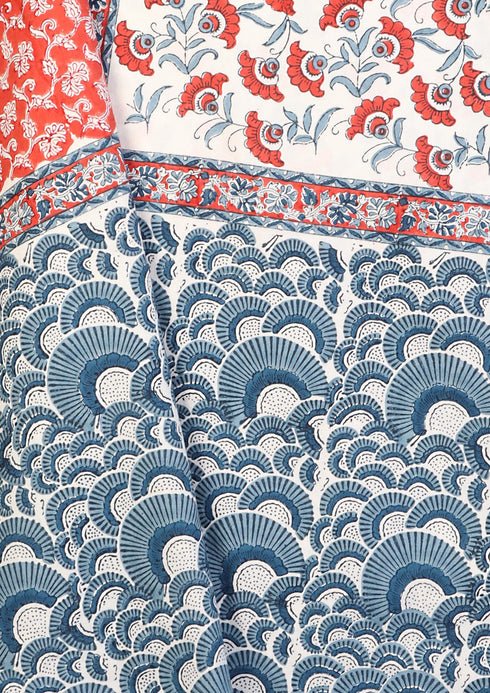 20s Cotton KING SIZE Bed Cover in Floral Block Print