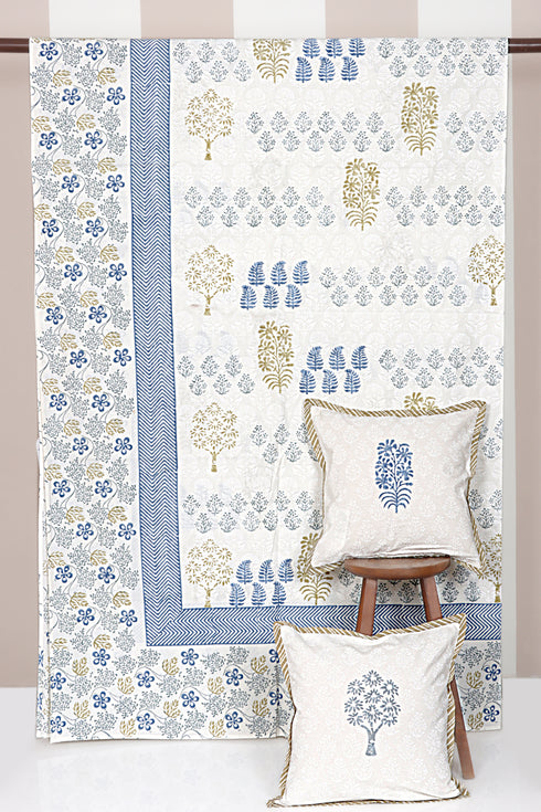 20s Cotton KING SIZE Bed Cover in Floral Block Print