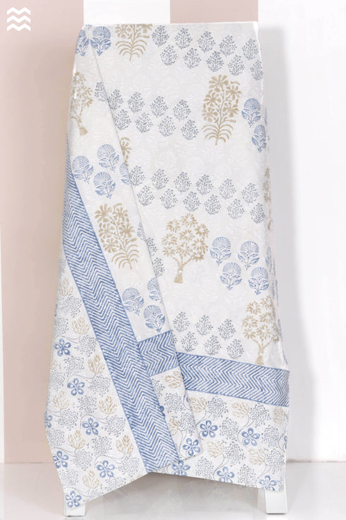 20s Cotton KING SIZE Bed Cover in Floral Block Print