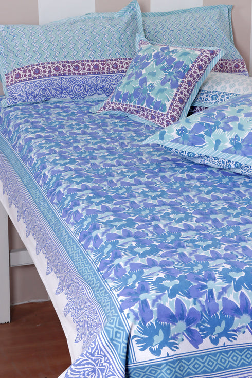 20s Cotton KING SIZE Bed Cover In Floral BlockPrint