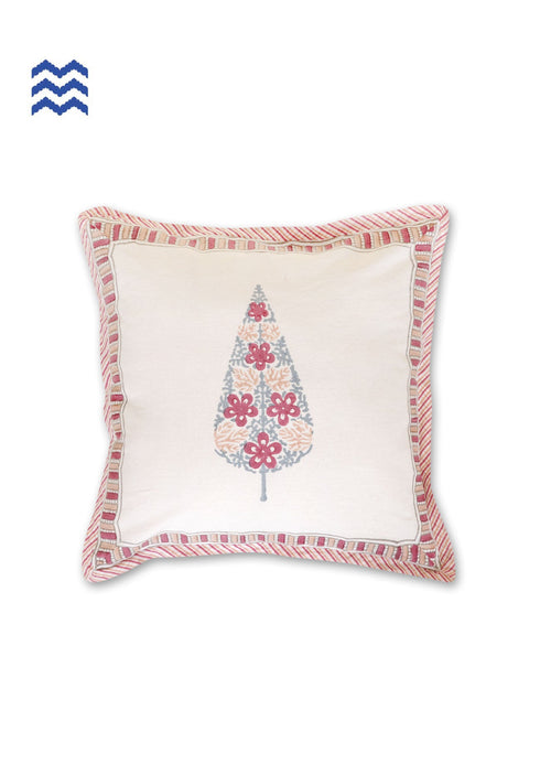 20s Cotton Cushion Cover in Block Print with Piping