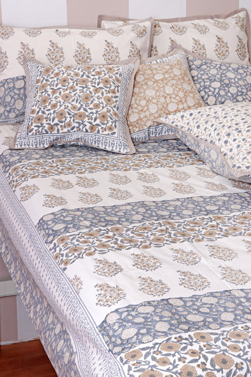 20s Cotton Cushion Cover in Block Print with Piping