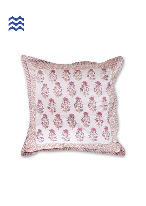 20s Cotton Cushion Cover in Block Print with Piping