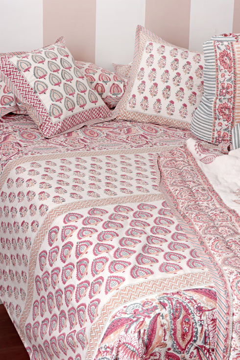 20s Cotton Cushion Cover in Block Print with Piping