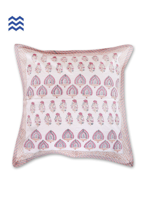 20s Cotton Cushion Cover in Block Print with Piping