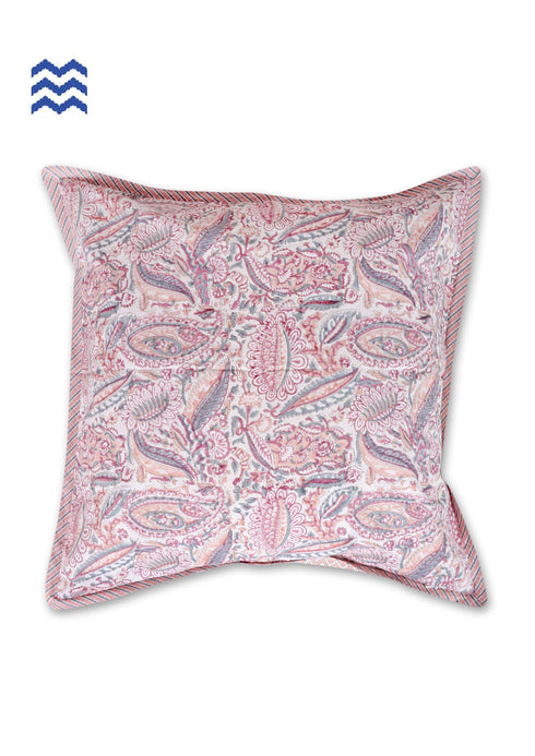 20s Cotton Cushion Cover in Block Print with Piping