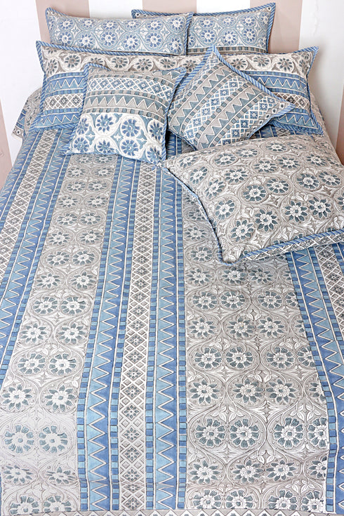 20s Cotton Cushion Cover in Floral Block Print