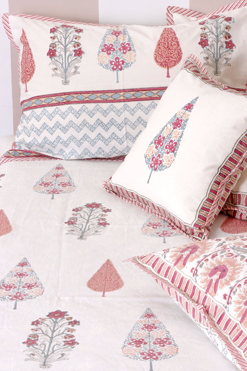 40s Cotton Pillow Cover in Block Print