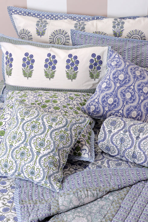 40s Cotton Pillow Cover in Floral Block Print