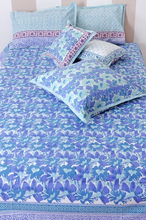 40s Cotton Pillow Cover In Floral BlockPrint