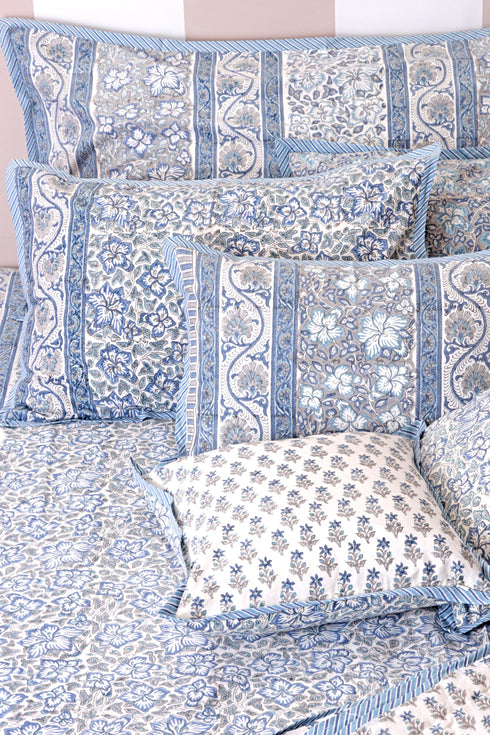 40s Cotton Pillow Cover in Block Print