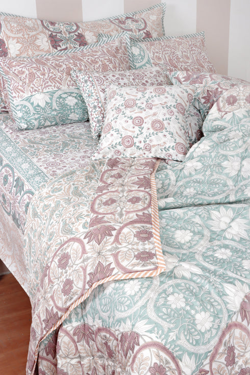 40s Cotton Pillow Cover in Block Print