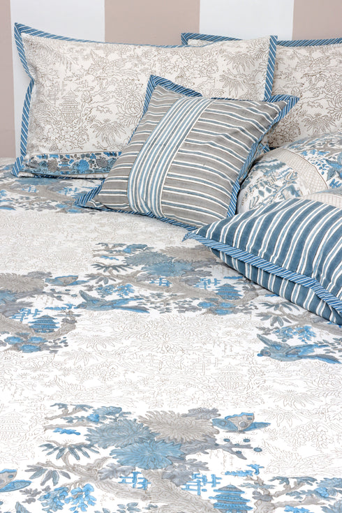 40s Cotton Pillow Cover in Block Print