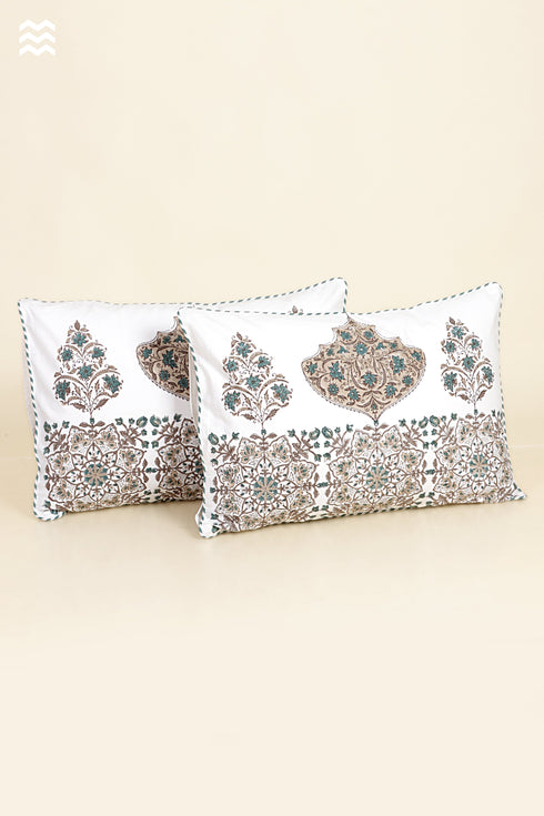 40s Cotton Pillow Cover in Floral Block Print