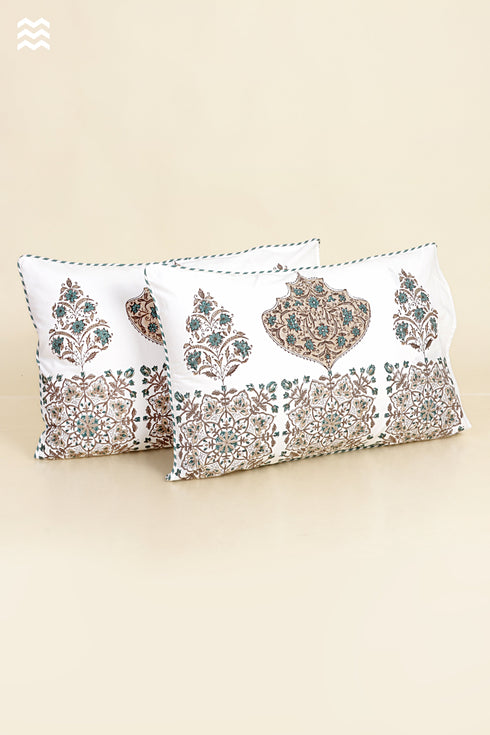 40s Cotton Pillow Cover in Floral Block Print
