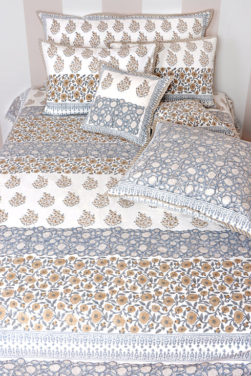 40s Cotton Pillow Cover in Block Print